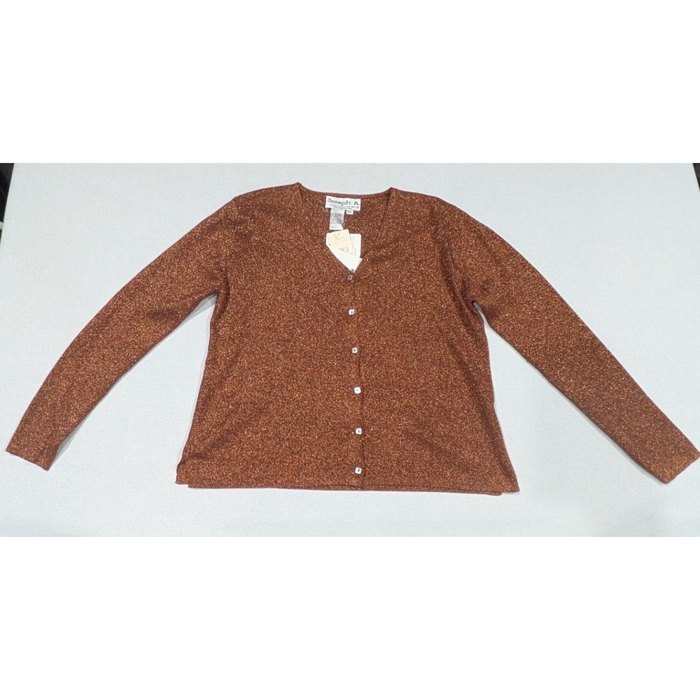 Joseph A Cardigan Women XL Bronze NWT Silk Metallic Shimmer V-Neck Button Front